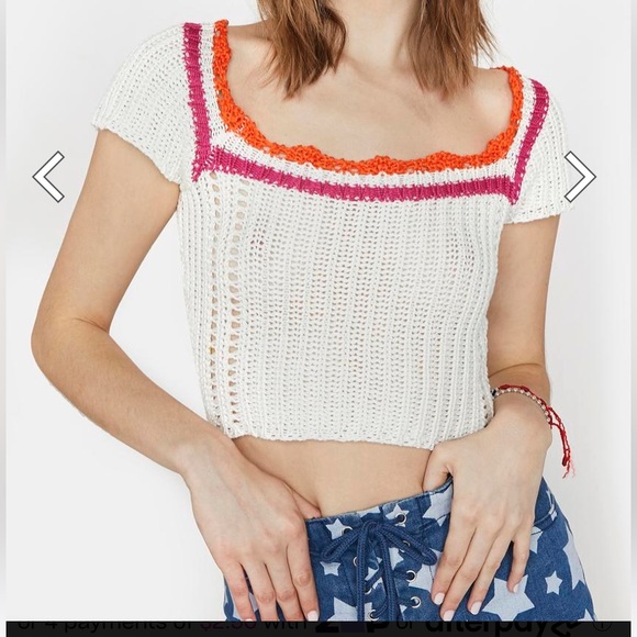 🏷️ BNWT deLiA*s x Dolls Kill Ivory Crochet Crop Top Pink & Orange Stripes~Sz M - Picture 3 of 13